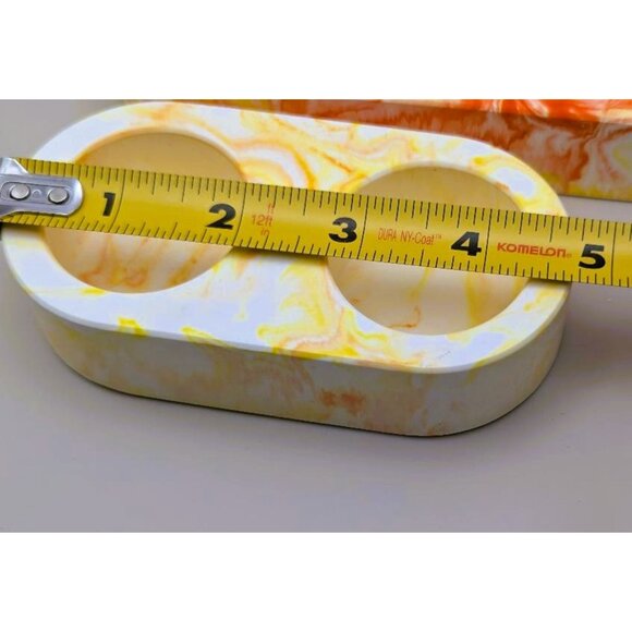 Handmade Eco Resin Tealight Candle Holder Set Marbled Yellow & Orange - Picture 5 of 8